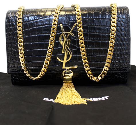 ysl black handbag gold chain|ysl black purse with chain.